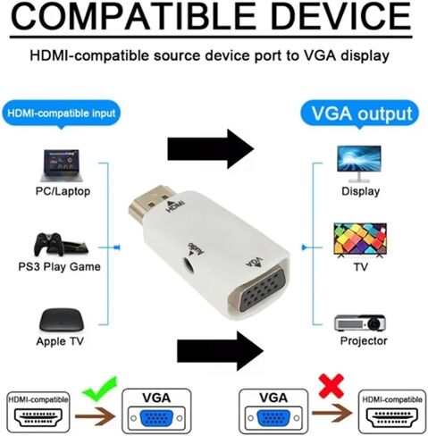 HDMI to V/GA Adapter with 3.5Mm Ja-ck Cord HD 1080P Male to HDMI-Compatible Female Converter for PC to M>oni>tor(Black) in Saudi Arabia