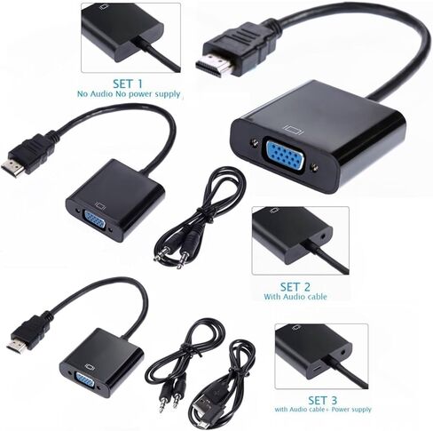 50pcs HDMI to V/GA Cord Male to RGB Female Analog Video Converter Adapter Cables HD 1080P for PC(with Audio and Power,Black) in Saudi Arabia