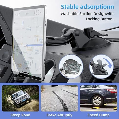 OHLPRO Dashboard Magnetic Tablet Holder for Car, Windshield iPad Car Phone Suction Cup Mount with Magnets, for All 6"-11" Apple Phones iPad Samsung Galaxy Tab Tablet, 360° Rotation, Black in Kuwait