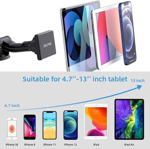 OHLPRO Dashboard Magnetic Tablet Holder for Car, Windshield iPad Car Phone Suction Cup Mount with Magnets, for All 6"-11" Apple Phones iPad Samsung Galaxy Tab Tablet, 360° Rotation, Black in Kuwait
