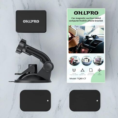 OHLPRO Dashboard Magnetic Tablet Holder for Car, Windshield iPad Car Phone Suction Cup Mount with Magnets, for All 6"-11" Apple Phones iPad Samsung Galaxy Tab Tablet, 360° Rotation, Black in Kuwait