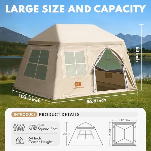 خيام قابلة للنفخ للتخييم، خيام منفوخة بمضخة يدوية، خيمة تخييم هوائية تتسع لـ 3-4 أشخاص، سهلة الإعداد في 4 فصول مقاومة للماء والرياح في الهواء الطلق (أبيض اللوز) in Kuwait