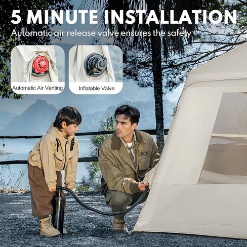 خيام قابلة للنفخ للتخييم، خيام منفوخة بمضخة يدوية، خيمة تخييم هوائية تتسع لـ 3-4 أشخاص، سهلة الإعداد في 4 فصول مقاومة للماء والرياح في الهواء الطلق (أبيض اللوز) in Kuwait