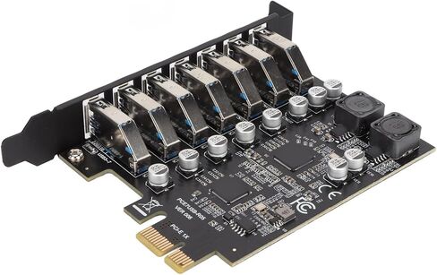 بطاقة توسيع PCIE إلى USB 3.2 GEN1، 7 منافذ بسرعة 5 جيجابت في الثانية عالية السرعة 10 مكثفات صلبة مدعومة بـ UASP، معدن، بلاستيك، مخرج تيار USB 1.5 أمبير in Kuwait