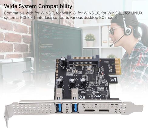 بطاقة توسيع PCIe إلى USB 3.2، واجهة SATA بسرعة 5 جيجابت في الثانية من النوع C تدعم X1 X4 X8 X16 توصيل طاقة ثابت لأجهزة الكمبيوتر المكتبية in Kuwait