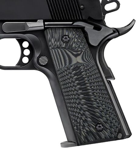 مقابض رفيعة من Cool Hand 1911 G10، بالحجم الكامل (الحكومة/القائد)، متضمنة برغي مقابض المسدس، رفيعة 3/16 بوصة، مغرفة كبيرة، قطع أمان Ambi، نسيج Sunburst، هذه المقابض تعمل فقط مع البطانات القصيرة in Kuwait