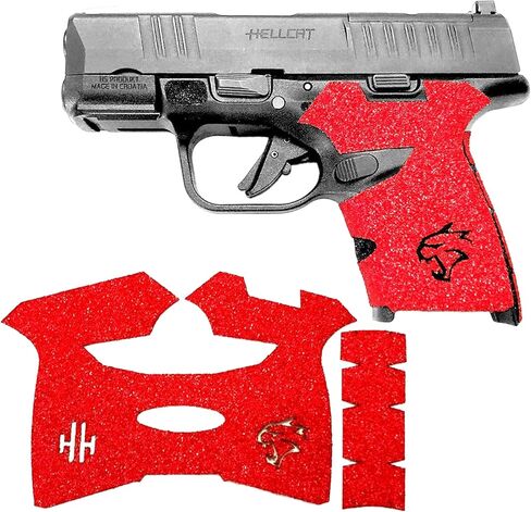 شريط قبضة مسدس Handleitgrips متوافق مع Springfield Hellcat - شريط قبضة مسدس من ورق الصنفرة الأحمر، سهل التركيب، أجزاء وإكسسوارات البندقية، مملوكة للمحاربين القدامى، صنع في الولايات المتحدة الأمريكية in Saudi Arabia