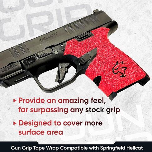 شريط قبضة مسدس Handleitgrips متوافق مع Springfield Hellcat - شريط قبضة مسدس من ورق الصنفرة الأحمر، سهل التركيب، أجزاء وإكسسوارات البندقية، مملوكة للمحاربين القدامى، صنع في الولايات المتحدة الأمريكية in Saudi Arabia