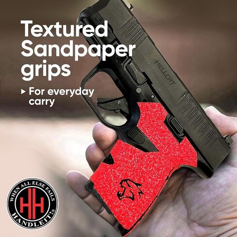 شريط قبضة مسدس Handleitgrips متوافق مع Springfield Hellcat - شريط قبضة مسدس من ورق الصنفرة الأحمر، سهل التركيب، أجزاء وإكسسوارات البندقية، مملوكة للمحاربين القدامى، صنع في الولايات المتحدة الأمريكية in Saudi Arabia