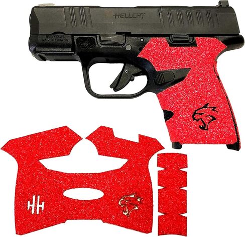 شريط قبضة مسدس Handleitgrips متوافق مع Springfield Hellcat - شريط قبضة مسدس من ورق الصنفرة الأحمر، سهل التركيب، أجزاء وإكسسوارات البندقية، مملوكة للمحاربين القدامى، صنع في الولايات المتحدة الأمريكية in Saudi Arabia