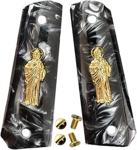 1911 Grips Full Size,White Pearl,Black Pearl,Bonded Ivory,Silver Gold Metal Saint Jude,Brown Pearl,Fits Colt,Kimber,Springfield,Remington,Rock Island,Government Commander Models in Saudi Arabia