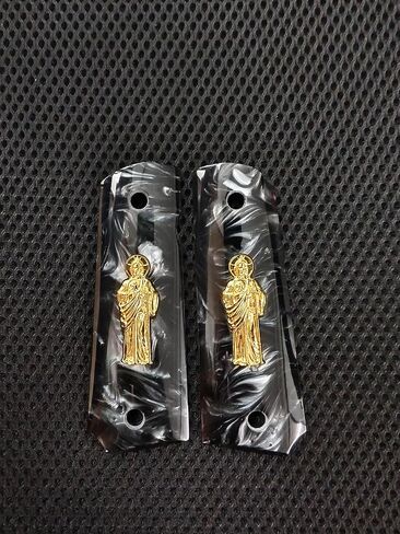 1911 Grips Full Size,White Pearl,Black Pearl,Bonded Ivory,Silver Gold Metal Saint Jude,Brown Pearl,Fits Colt,Kimber,Springfield,Remington,Rock Island,Government Commander Models in Saudi Arabia