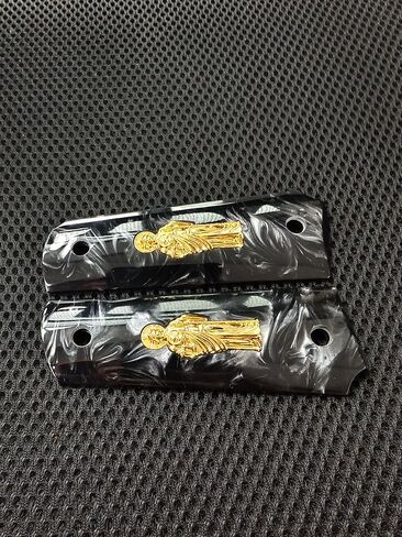 1911 Grips Full Size,White Pearl,Black Pearl,Bonded Ivory,Silver Gold Metal Saint Jude,Brown Pearl,Fits Colt,Kimber,Springfield,Remington,Rock Island,Government Commander Models in Saudi Arabia