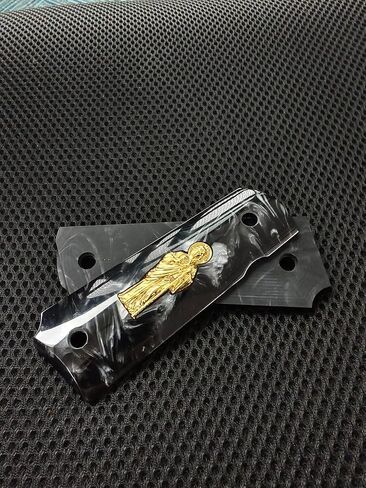 1911 Grips Full Size,White Pearl,Black Pearl,Bonded Ivory,Silver Gold Metal Saint Jude,Brown Pearl,Fits Colt,Kimber,Springfield,Remington,Rock Island,Government Commander Models in Saudi Arabia