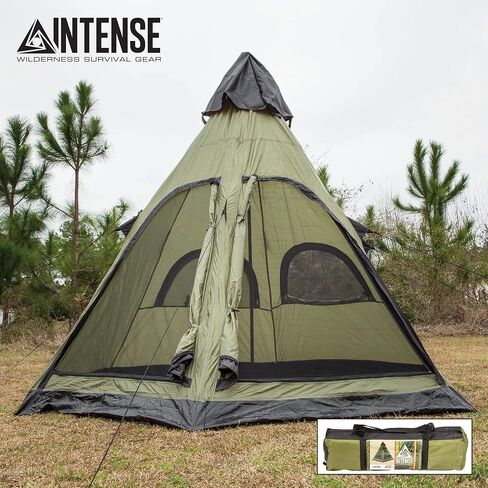 Intense Wilderness Survival Gear Four-Person Teepee Tent | Lightweight Weather-Resistant Camping Shelter | Easy Setup | Durable Fabric | Ventilation | Carry Bag for Outdoor Adventures in Saudi Arabia