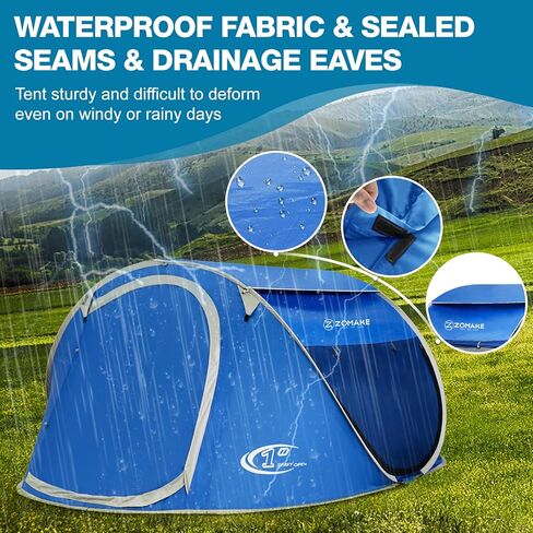 Easy Pop Up Tent 2-4 Person Waterproof - Pop-Up Camping Tents Automatic Tent Throw Pop Up Instant Flip Pop Tent for Camping,by ZOAMKE in Saudi Arabia