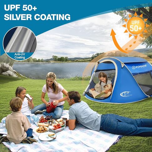 Easy Pop Up Tent 2-4 Person Waterproof - Pop-Up Camping Tents Automatic Tent Throw Pop Up Instant Flip Pop Tent for Camping,by ZOAMKE in Saudi Arabia
