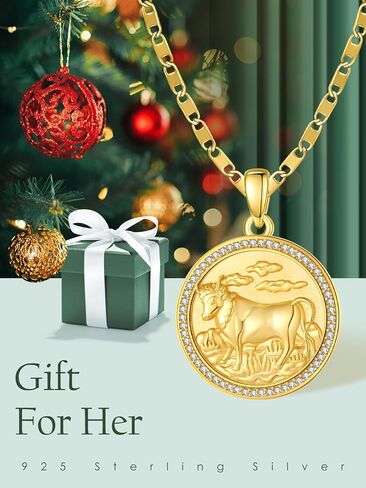 Gold Zodiac Necklace For Women 925 Sterling Silver Pendant Necklace Gift For Christmas Valentine's Day Mother's Day in Saudi Arabia