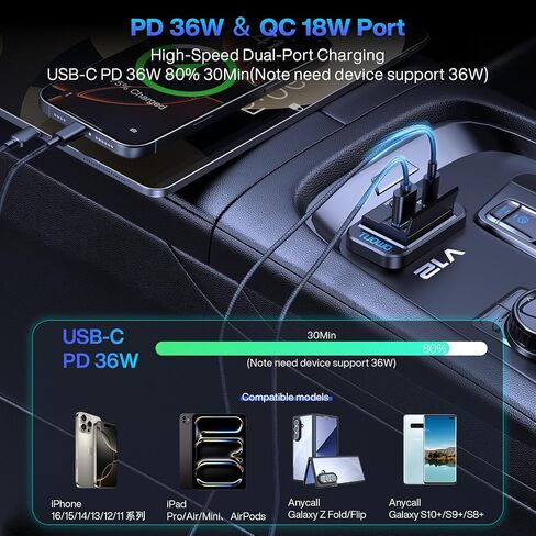 منفذ USB-C PD 3.0 مزدوج (36 وات) + USB-A QC 3.0 (18 وات) منفذ شاحن سريع إجمالي 54 وات - لوحة منفذ USB مثبتة على السطح 12 فولت/24 فولت للمركبات الترفيهية والتخييم والقوارب والسيارات in Saudi Arabia
