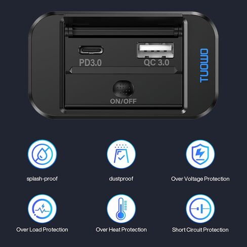 منفذ USB-C PD 3.0 مزدوج (36 وات) + USB-A QC 3.0 (18 وات) منفذ شاحن سريع إجمالي 54 وات - لوحة منفذ USB مثبتة على السطح 12 فولت/24 فولت للمركبات الترفيهية والتخييم والقوارب والسيارات in Saudi Arabia