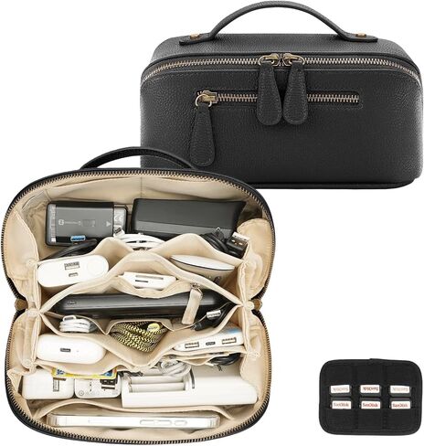 Electronic Organizer Accessory Tech Pouch Water Resistant Travel Bag for MacBook Charger, Cables, Power Bank, Hard Drive, Cords Storage，with Removable Card Slots for Memory Card(black) in Saudi Arabia