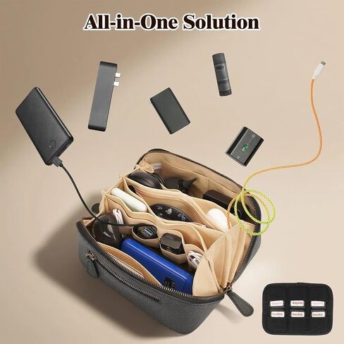 Electronic Organizer Accessory Tech Pouch Water Resistant Travel Bag for MacBook Charger, Cables, Power Bank, Hard Drive, Cords Storage，with Removable Card Slots for Memory Card(black) in Saudi Arabia