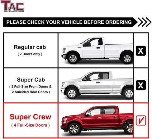 TAC Summit Running Boards متوافقة مع 2015-2025 F150 Supercrew CAB | 2022-2025 F150 Lightning EV | 2017-2025 Super Duty Crew CAB | الخطوات الجانبية | حانات nerf | خطوة القضبان | الملحقات الخارجية | أسود (2pcs) in Saudi Arabia