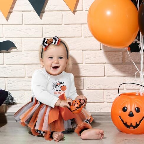 Baby Girl Holiday Outfit 4-Piece Set – Long Sleeve Bodysuit, Pants, Tutu Skirt & Headband – Halloween, Thanksgiving in Saudi Arabia