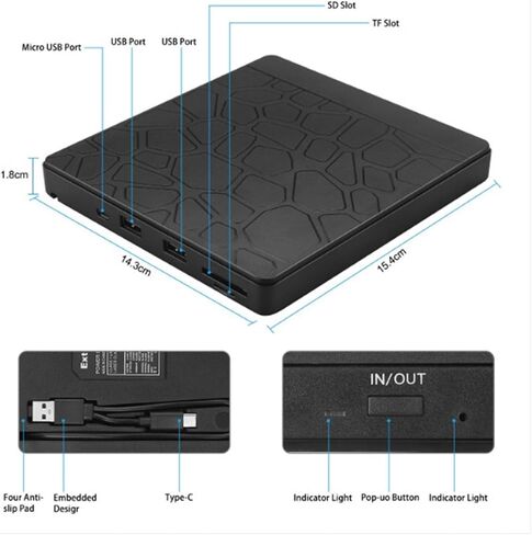 External Optical Drive 5-in-1 Dvd Burner Cd Player Usb Interface 2 TF/SD Card Slot in Saudi Arabia