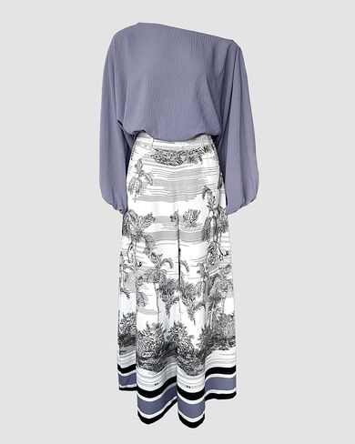 CHICME Women Summer 2 Piece Outfits Off Shoulder Lantern Sleeve Top Flowy Wide Leg Pants Set in Kuwait