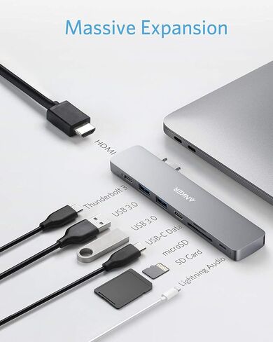 انكر موزع USB C لماك بوك، موزع انكر 547 USB-C (7 في 2)، متوافق مع منفذ ثاندربولت 4 USB C، 4K HDMI، USB C ومنفذي بيانات USB A لماك بوك برو 13 انش، ماك بوك اير M1 / M2، والمزيد in Kuwait