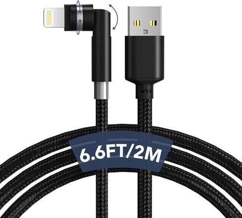 90 Degree Lightning Cable with 360 Rotating Head - 6.6FT MFi Right Angle Nylon Braided iPhone Charger Cord with 2.4A Fast Charge, Data Sync, CarPlay for iPhone14/13/12/11/X/8 in Kuwait