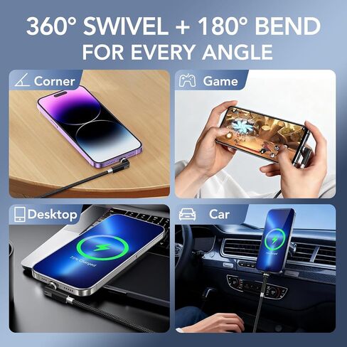 90 Degree Lightning Cable with 360 Rotating Head - 6.6FT MFi Right Angle Nylon Braided iPhone Charger Cord with 2.4A Fast Charge, Data Sync, CarPlay for iPhone14/13/12/11/X/8 in Kuwait