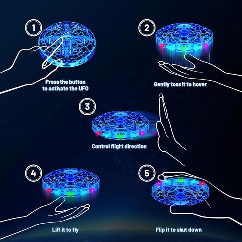 Flying Orb Ball for Kids, Hand Controlled Mini Drone, LED UFO Toy Ages 6-12 | indoor Mini Drone with Obstacle Avoidance, 360° Flip（Blue） in Saudi Arabia