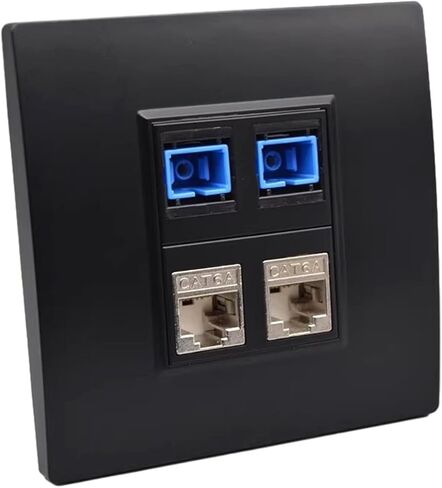 2-Port SC-SC UPC Fiber Optic Black Panel Dual CAT6A RJ45 Ethernet Shielded CAT.6A LAN Socket Wall Panel in Saudi Arabia