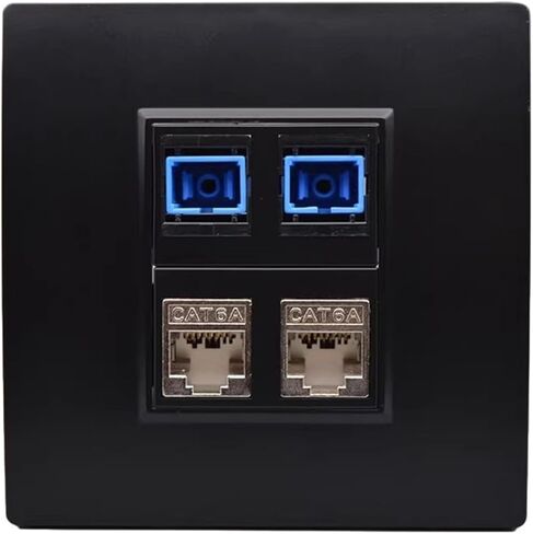 2-Port SC-SC UPC Fiber Optic Black Panel Dual CAT6A RJ45 Ethernet Shielded CAT.6A LAN Socket Wall Panel in Saudi Arabia