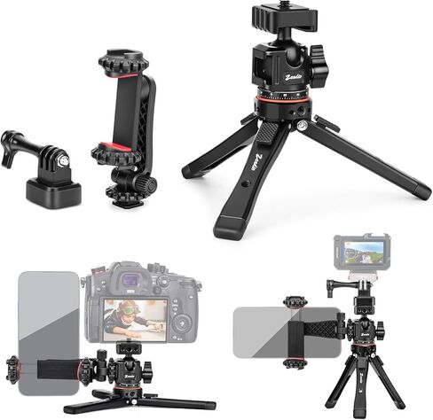 Zeadio Metal Camera Mini Tripod, with 1/4" Screw Ball Head Mount, Adjustable Heights Desktop Vlog Stand for Smooth 4 Osmo Mobile Ronin-S Vimble 2 Gimbal Handle Grip Stabilizer and All Cameras in Saudi Arabia