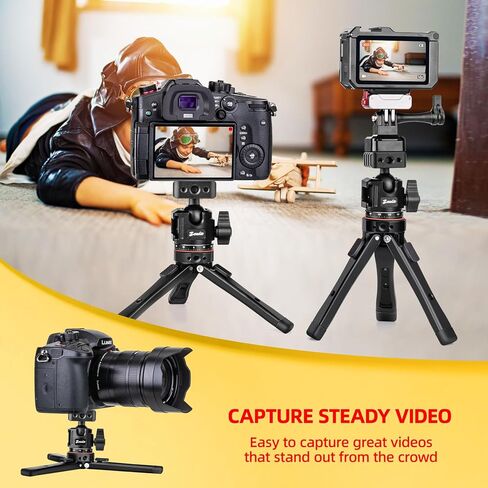 Zeadio Metal Camera Mini Tripod, with 1/4" Screw Ball Head Mount, Adjustable Heights Desktop Vlog Stand for Smooth 4 Osmo Mobile Ronin-S Vimble 2 Gimbal Handle Grip Stabilizer and All Cameras in Saudi Arabia