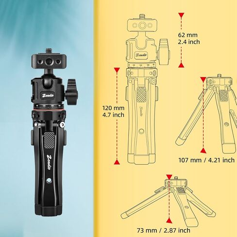 Zeadio Metal Camera Mini Tripod, with 1/4" Screw Ball Head Mount, Adjustable Heights Desktop Vlog Stand for Smooth 4 Osmo Mobile Ronin-S Vimble 2 Gimbal Handle Grip Stabilizer and All Cameras in Saudi Arabia