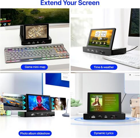 شاشة صغيرة مقاس 5 بوصات مع محور USB وفتحات تثبيت Raspberry Pi، ووصلة كابل واحد من النوع C ومكبرات صوت، وقاعدة تخزين الكل في واحد، وشاشة IPS محمولة لمراقبة الكمبيوتر، والألعاب/البث/شريك AIDA64 DIY in Kuwait