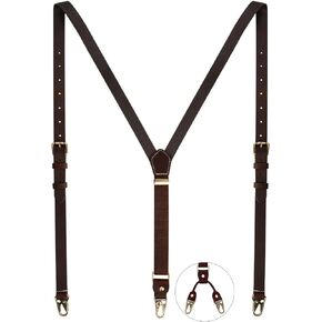 JinRuiKJ Leather Suspenders for Men, Adjustable Elastic Y Back Men's Suspender, 2 Types of Back Metal Clips Available