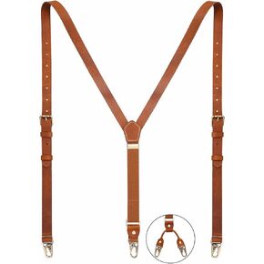 JinRuiKJ Leather Suspenders for Men, Adjustable Elastic Y Back Men's Suspender, 2 Types of Back Metal Clips Available