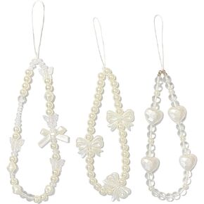 HOLAOCT Phone Charm Cute Phone Strap Y2K Butterfly Bow Knot Beaded Phone Bracelet Strap Pearl Phone Lanyard Keychain Accessories