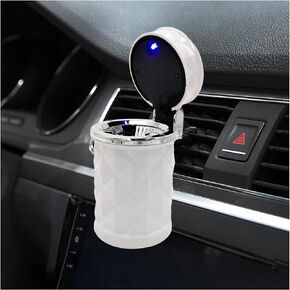 Portable Car Ashtray with Lid, Stainless Steel Smokeless Ash Tray with Blue LED Light, Mini Car Trash Can, Universal Vehicle Interior Cup Holder Accessories for Car Travel (Black)