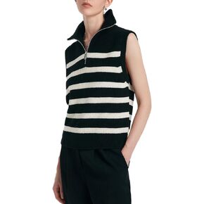 GOELIA Women's Sleeveless Tops Summer Casual Knit Wool Tank Tops Striped Lapel Collar 1/4 Zip Pullover Sweater Vest Shirt