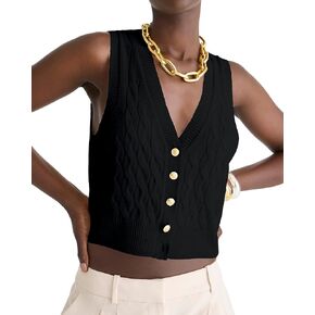 Locachy Women's V Neck Sleeveless Cable Knit Sweater Vest Soft 2024 Summer Button Front Cardigan Tank Tops