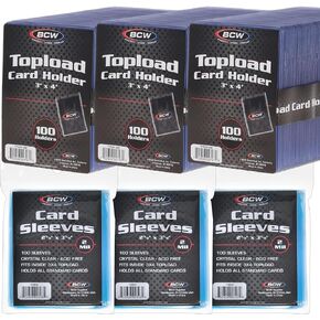 BCW 300 Count Card Sleeve and Toploader Combo Pack | Premium Rigid PVC Toploaders and Acid-Free Polypropylene Penny Sleeves | Great for Football, Baseball, Magic The Gathering, Pokemon, etc