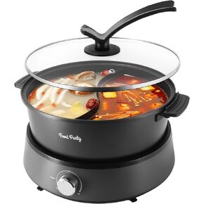 Food Party Hot Pot Electric Upgraded Separable Shabu Shabu Pot with Divider Hotpot Pot Electric Cooker Dual Sided 110V 1350W Non-Stick 4.5L Fondue Pot for 2-6 People