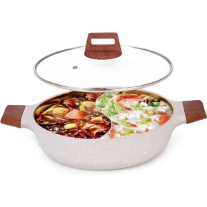CosCosX 3.8-QT Double-flavor Hot Pot with Divider, Dual-Sided 11Inch Shabu Shabu Pot, Non-Stick Multi-Functional Hotpot Pot with Cover for Electric Induction, Gas Stove, Black