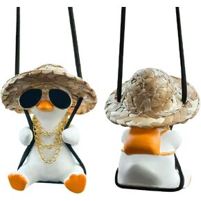 Swing Duck Car Hanging Ornament Cute Swing Duck Car Pendant Swing Duck Car Decoration Rearview Mirror Accessories(Style A)